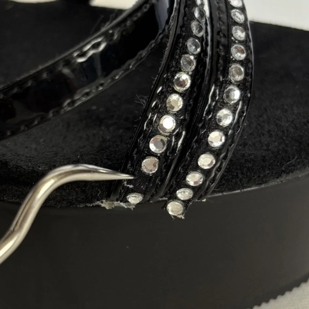 Pleaser Delight-616-3 Black Patent Platform Rhinestone Exotic Dancer Sz 7